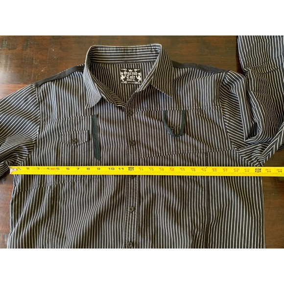 Sacred Cult Mens XL Black Gray Stripe Button Down Long Sleeve Roll Tab - Picture 6 of 12
